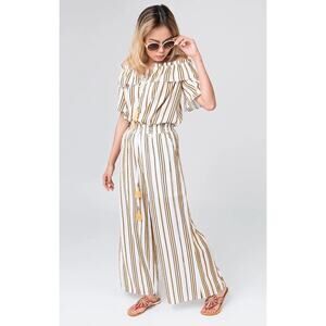 Pia Rossini Yellow Striped 2 Piece Wide Leg Pants Set Small